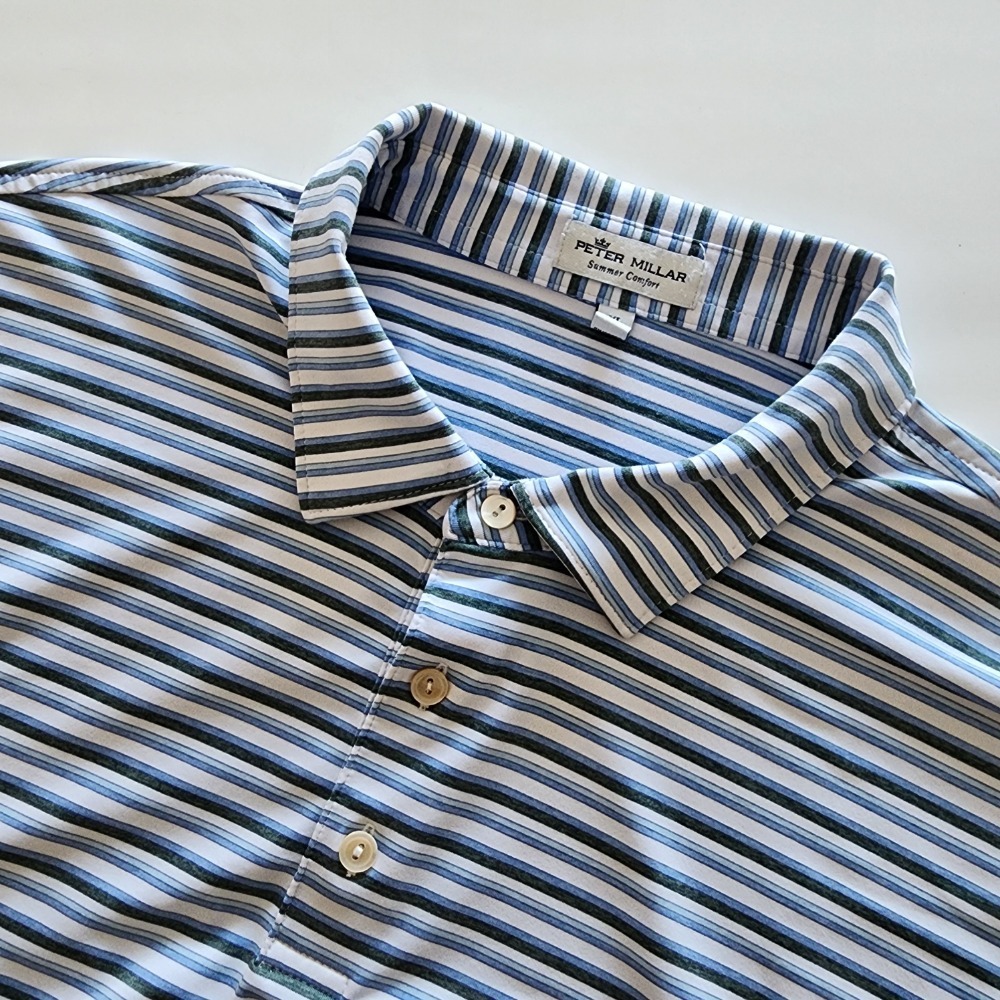 Peter‎ Millar Southern Comfort blue striped short sleeve polo shirt mens size XL